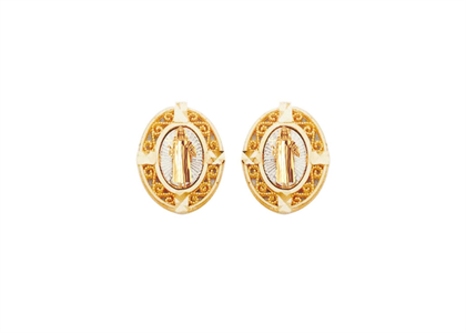 Two Tone Plated Filigree Saint Jude Earring